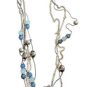 Layered Blue Bead Multi-Chain Necklace